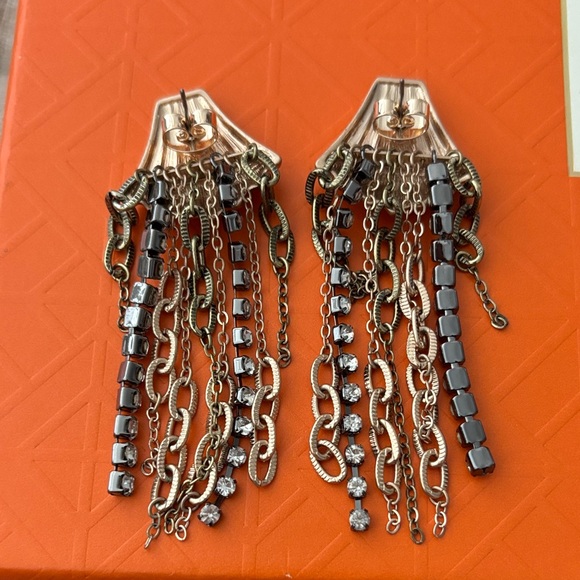 Anthropologie Gold-Tone Chain & Crystal Fringe Earrings - Picture 3 of 3